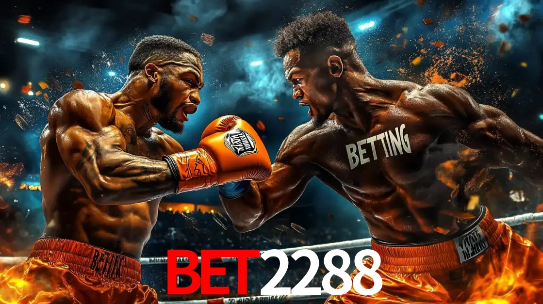 Dois boxeadores em uma luta intensa e explosiva, representando a adrenalina e as oportunidades de apostas em esportes de combate disponíveis na plataforma BET2288.