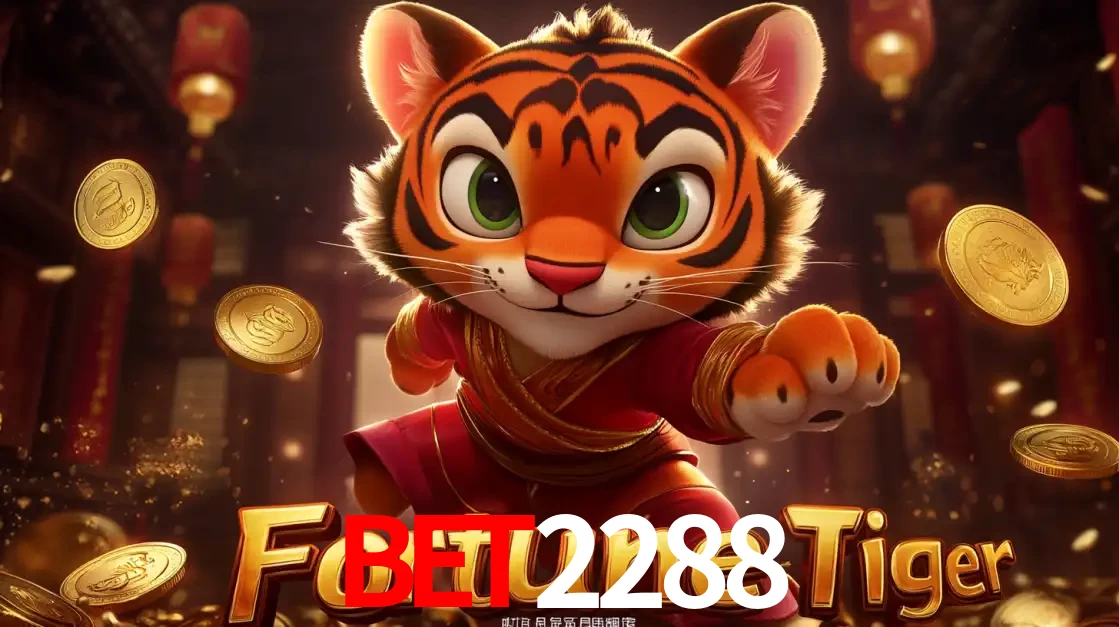 O carismático mascote do jogo de slot Fortune Tiger, um tigre fofo em pose de artes marciais, pronto para trazer sorte e multiplicadores de ganhos no cassino online BET2288.
