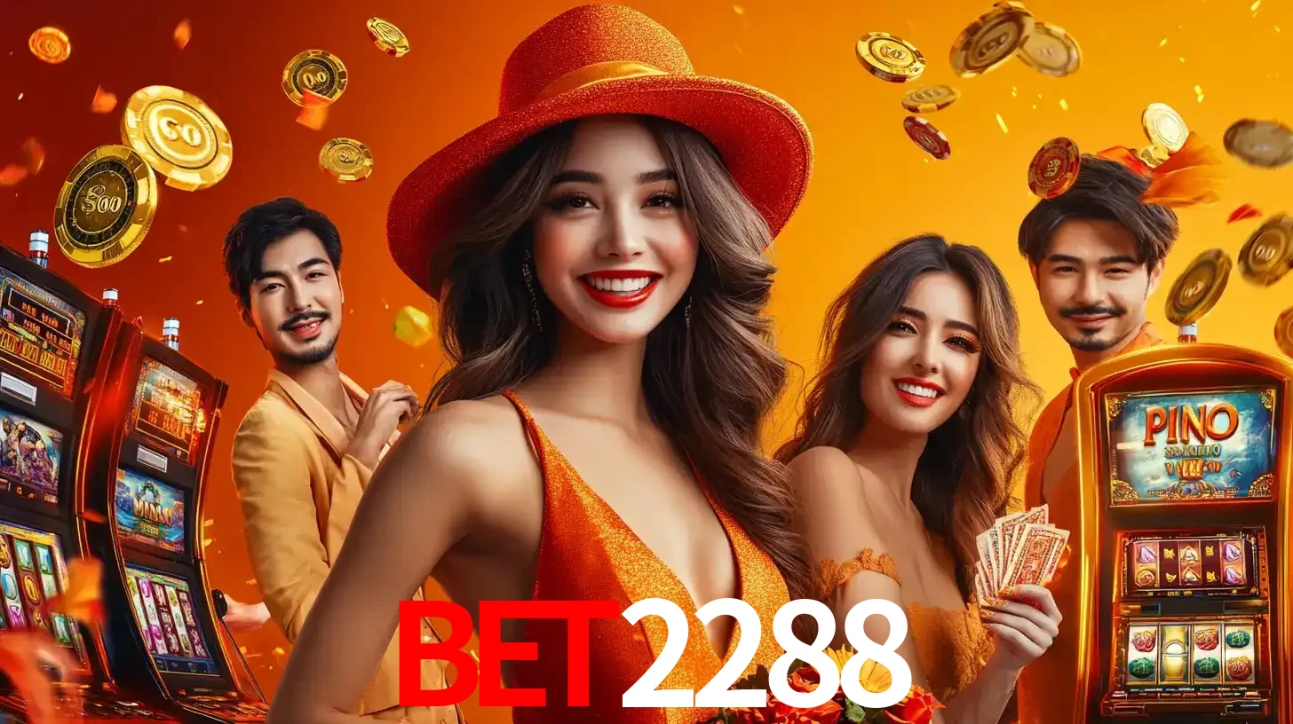 Grupo de amigos asiáticos sorrindo e se divertindo com máquinas de caça-níqueis em um ambiente festivo, celebrando suas vitórias nos jogos de cassino do BET2288.